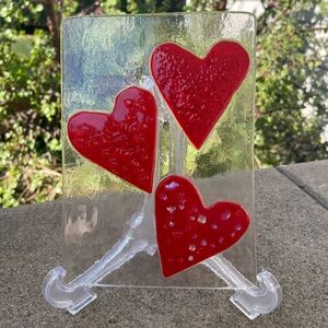 Handmade Fused Glass Textured Red Heart Art